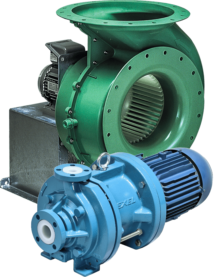 blue and green industrial fans